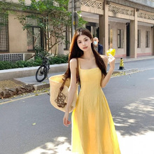 小个子吊带连衣裙女装夏季新款收腰气质长裙海边度假裙子跨境批发