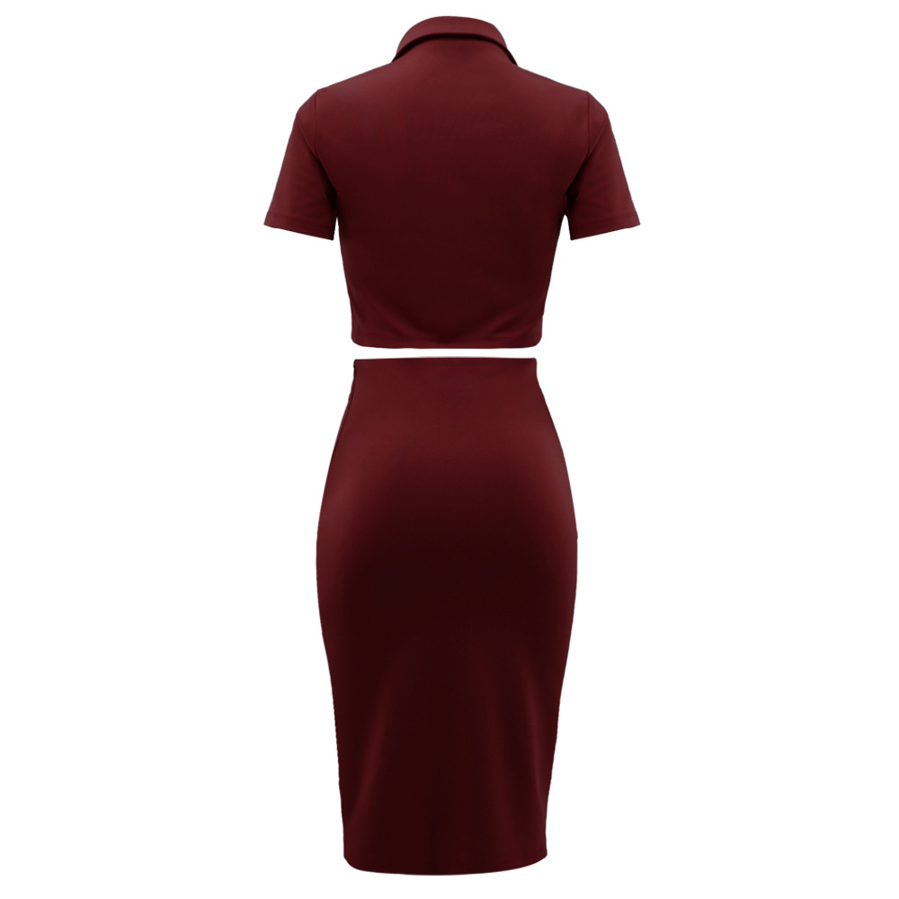 Polo Collar Summer Small Suit Short Sleeve Suit Split Skirt Office Women Two-Piece Suit