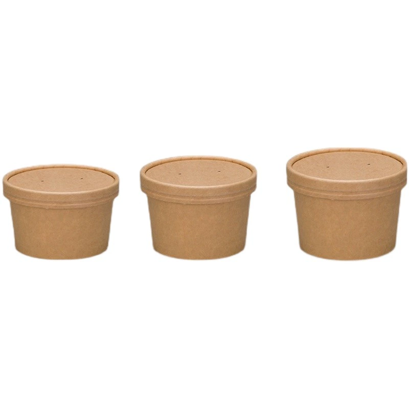 Одноразовый бумажный шар Круглый шар из крафт-бумаги Спагетти Холодная кожа на вынос Бытовая упаковка для салата, супа, порошка, коробки для еды