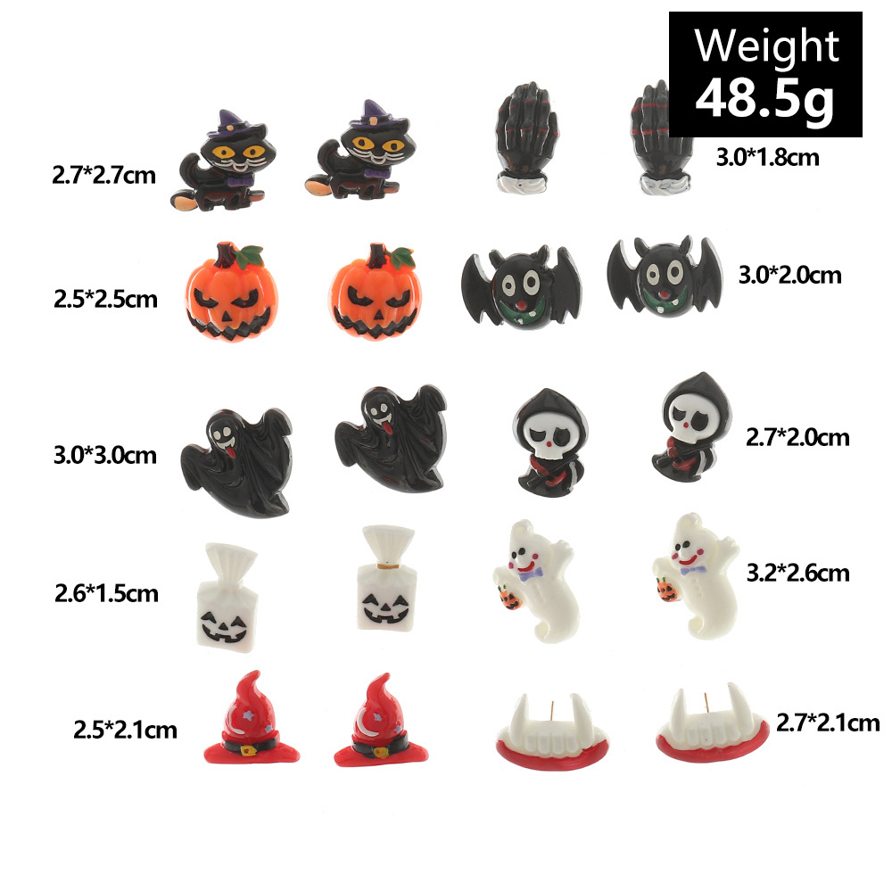 Cartoon Style Pumpkin Cat Ghost Resin Epoxy Women's Ear Studs 1 Pair display picture 2