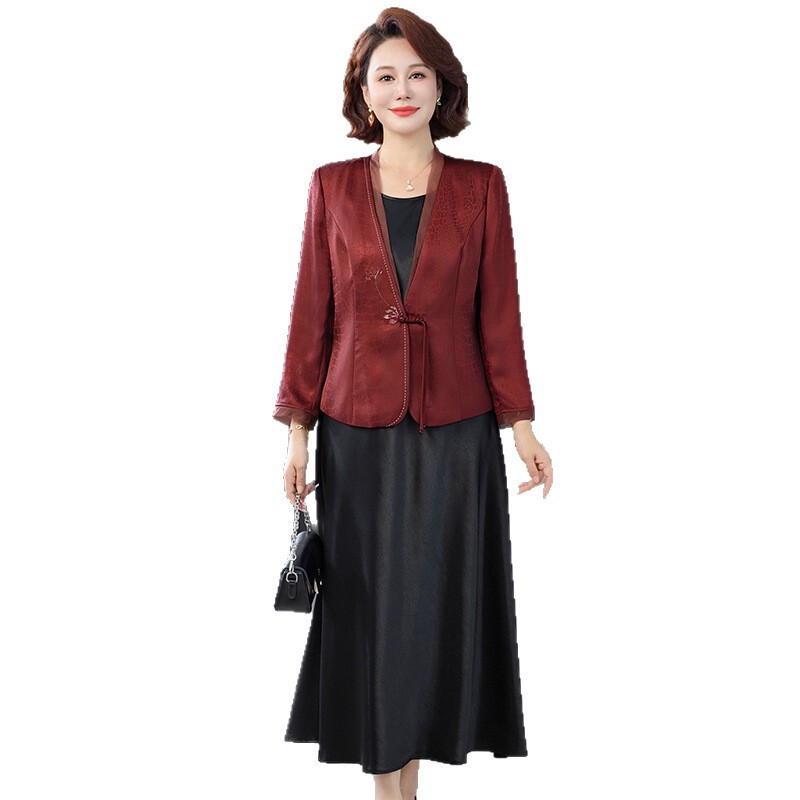 妈妈春秋新款洋气减龄外套中老年气质时尚两件套连衣裙女2025新款|undefined