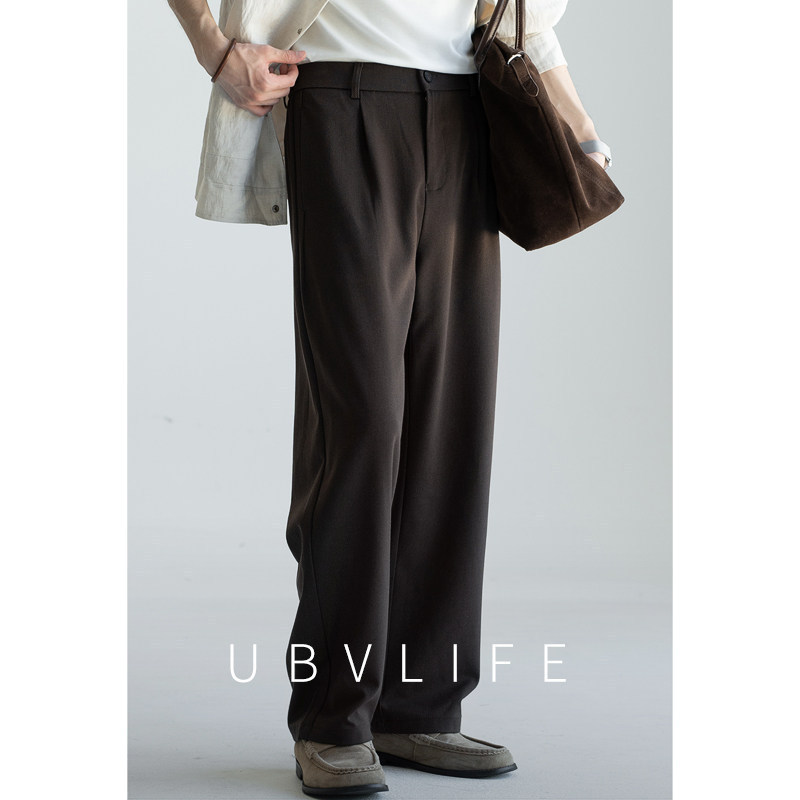 Men's Lyocell Wool Double Pleated Semi-Elastic Waist Casual Pants 2026 Autumn Drapey Wide-Leg Slimming Straight-Leg Pants
