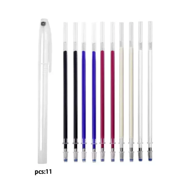10 PCs clothing Heat wipe pen high temperature vanishing pen washing refill pen shell tailor fabric PU leather sewing marker pen