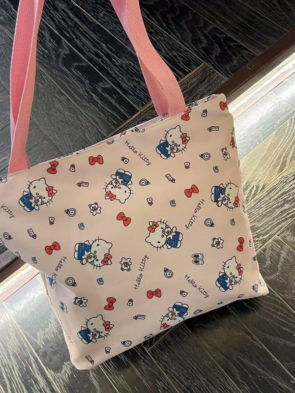 かわいいキティハンドバッグ大容量トートファッション漫画バッグ女性のかわいい多用途キャンバスバッグショルダー通勤|undefined