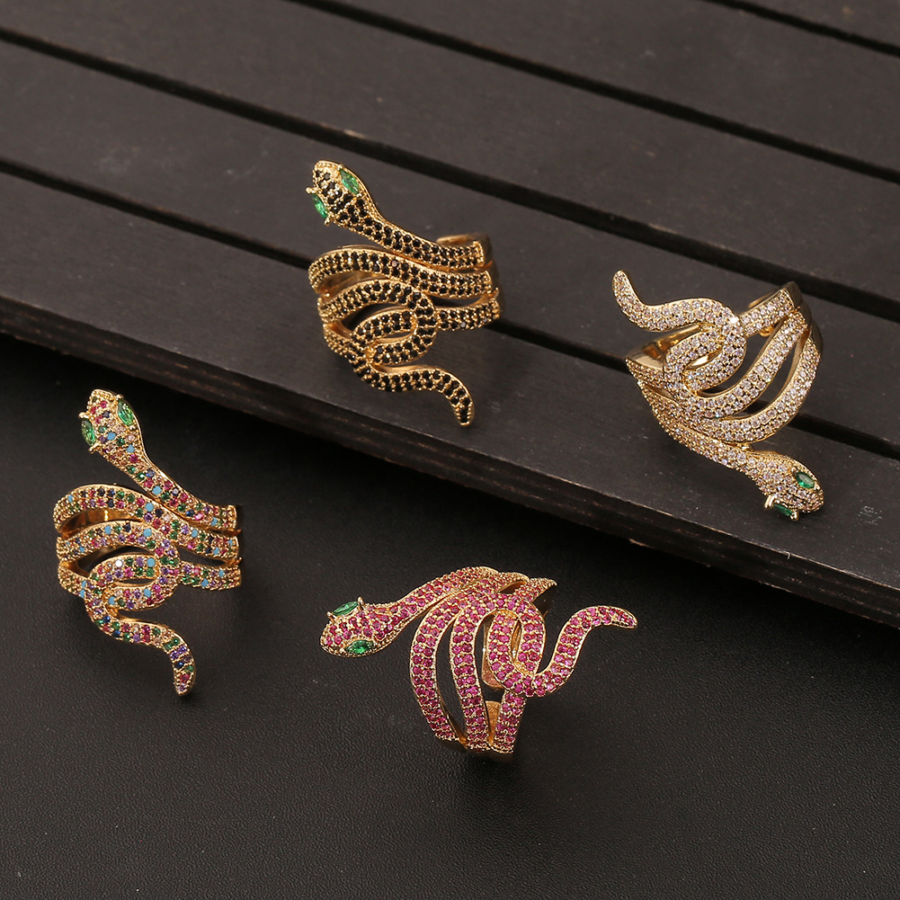 vintage cobra shaped copper inlaid zircon ring wholesale nihaojewelry