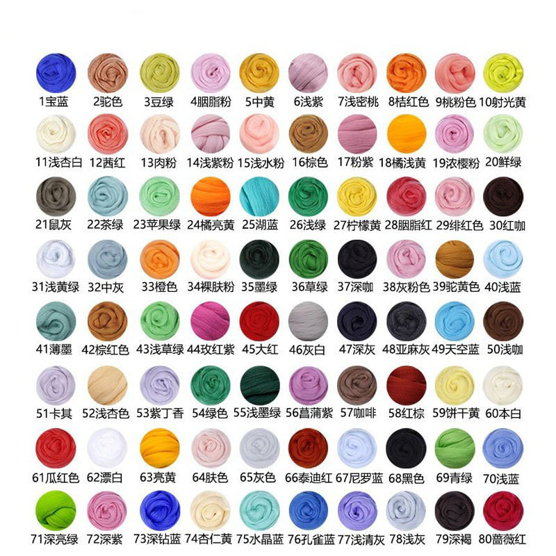 跨境66S/70s美利奴彩色羊毛条 羊毛戳戳乐工具配件材料包现货批发