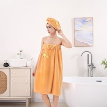 轻奢浴裙套装舒适时尚珊瑚绒浴裙浴帽速干吸水纯色不掉毛韩风浴衣