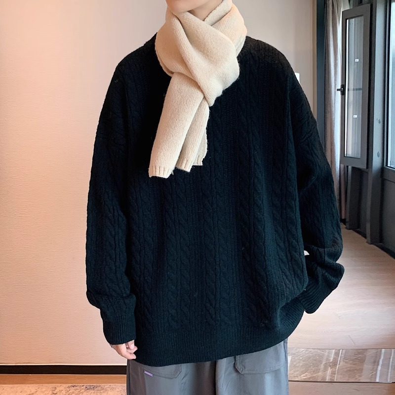 Giro suéter de cuello redondo de los hombres sueltos ins Otoño e Invierno suéter retro estilo de Hong Kong pareja suéter casual abrigo