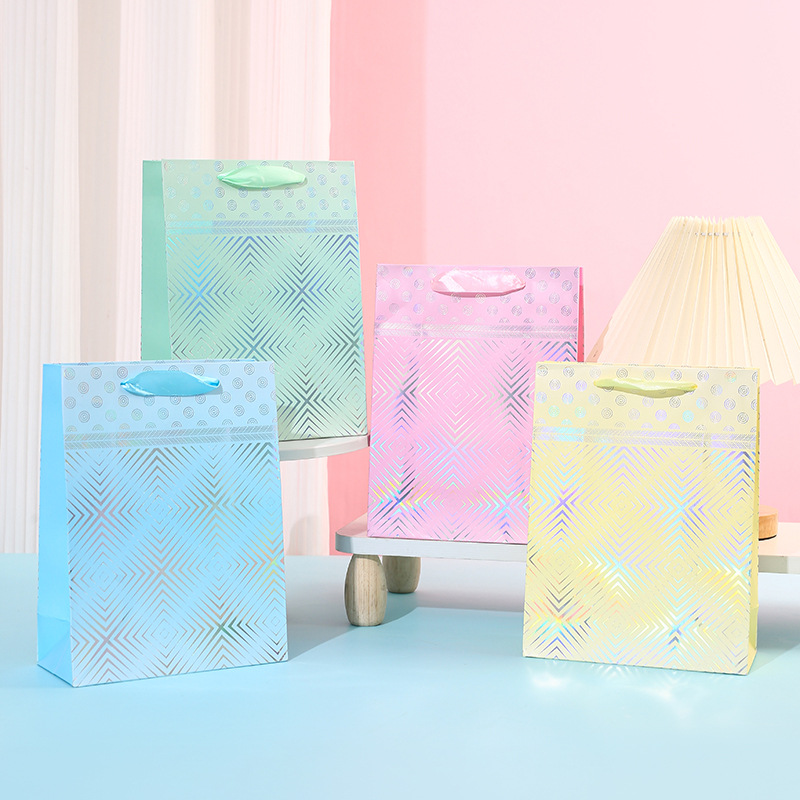 跨境彩色菱形条纹礼袋服装店手提礼袋送礼礼品袋