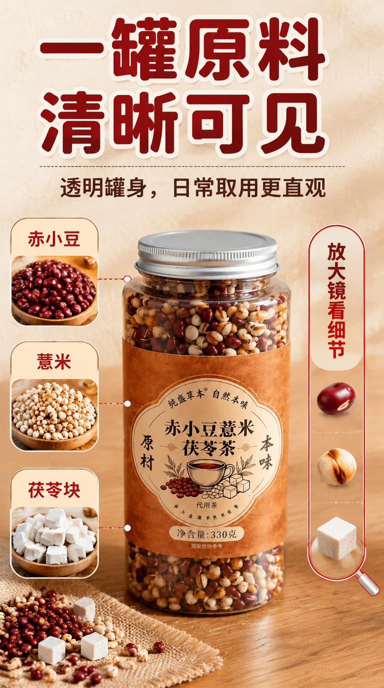 Adzuki Bean Coix Seed Poria Tea 330g Triple Steamed Herbal Tea Bags Sugar Free Daily Wellness Brew quality and texture