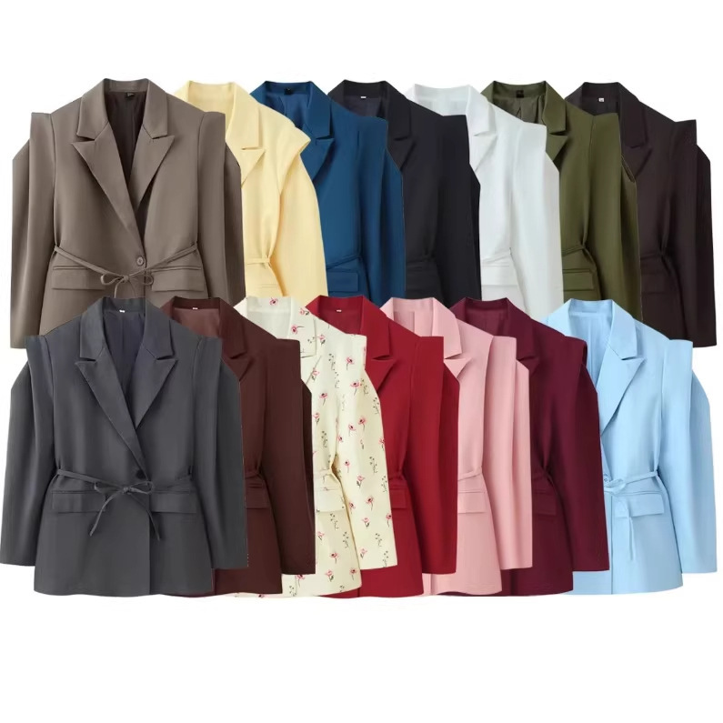 Cross-Border European and American Clothing Aliexpress Hot Style Commuting Waist-Cinching Lace-Up Shoulder Pad Blazer