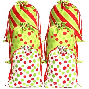 Christmas Drawstring Gift Bag Grinch Green Fur Christmas Monster Twill Gift Bag Polka Dot Candy Christmas Gift Bag