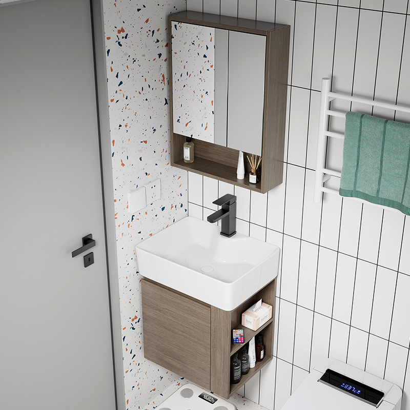 Impermeable de madera maciza montado en la pared lavabo mueble de baño combinación baño ultra estrecho 30 lavabo pequeño apartamento lavabo