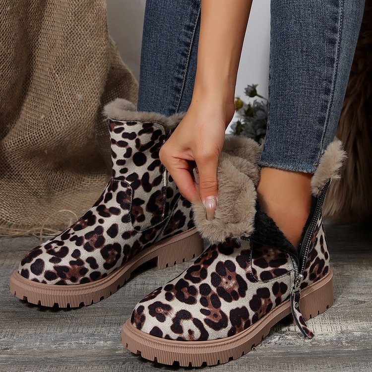 Big size snow boots women's new autumn and winter leopard print tube plus cashmere warm cotton boots_voghion.com