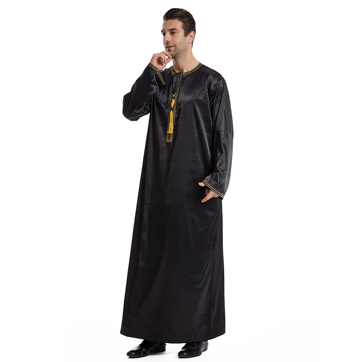 Pánské oblečení, pánská abája z Blízkého východu, jednoduchý muslimský kaftan_voghion.com