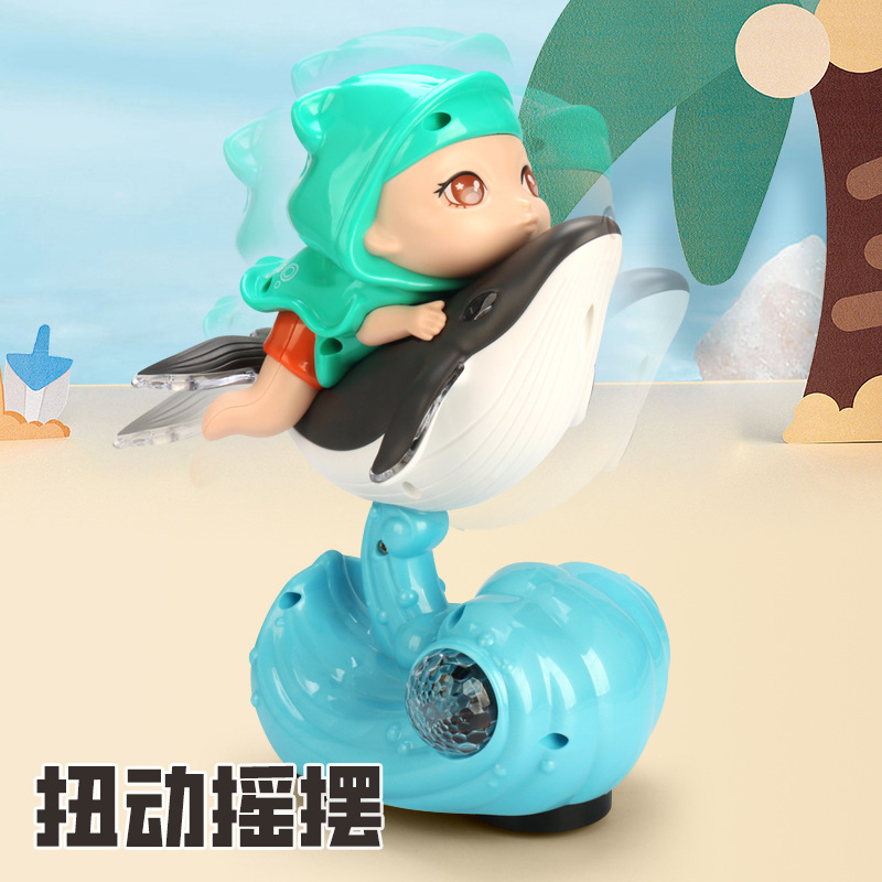 Tiktok mismo eléctrico universal de dibujos animados muñeca oscilación pequeña ballena luz música juguete los niños puesto al por mayor