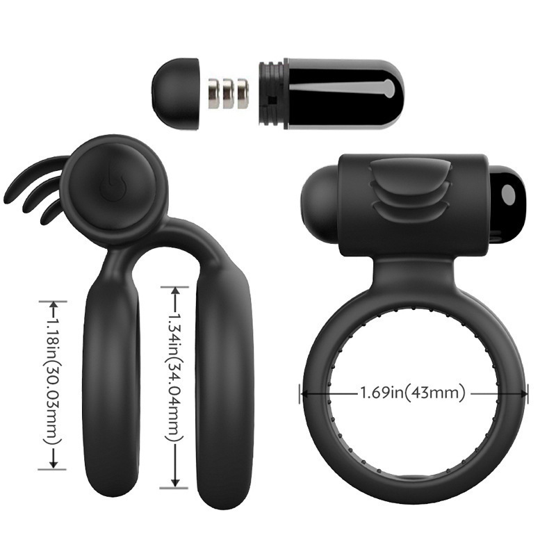 10-Frequency Vibrating Double Penis Ring, Tongue-Licking Couples Wearable, Silicone — detail image 1