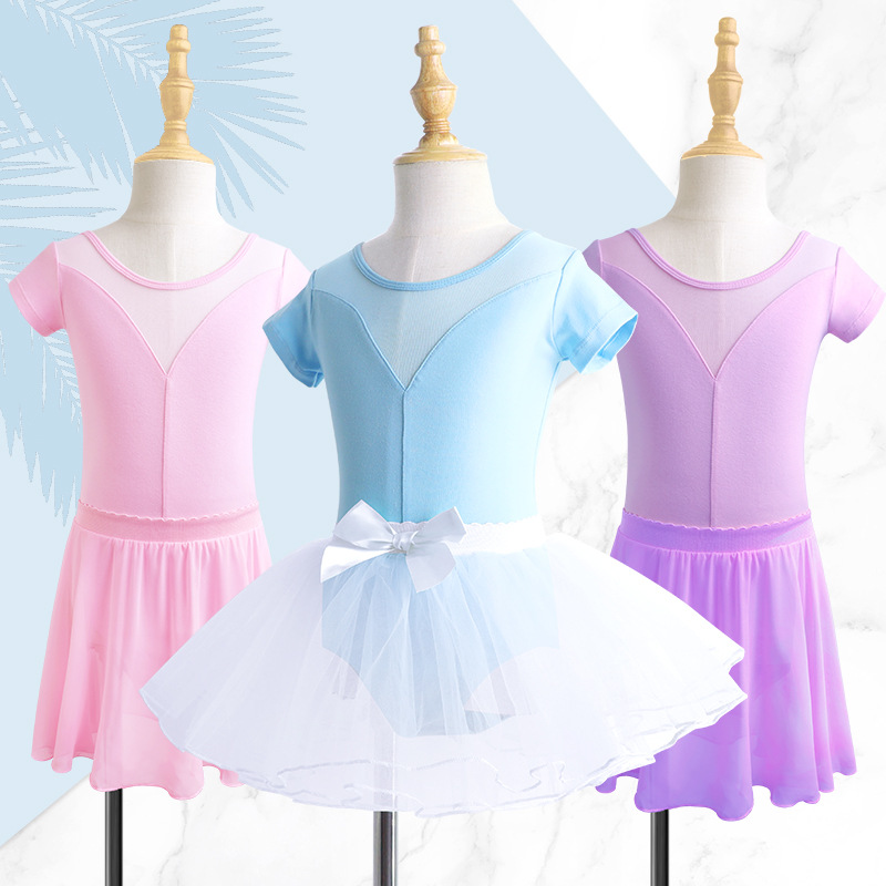 Ropa de baile para niños ropa de rendimiento ropa de práctica de baile de malla de manga corta de verano Ropa de Ballet para niñas traje image 2