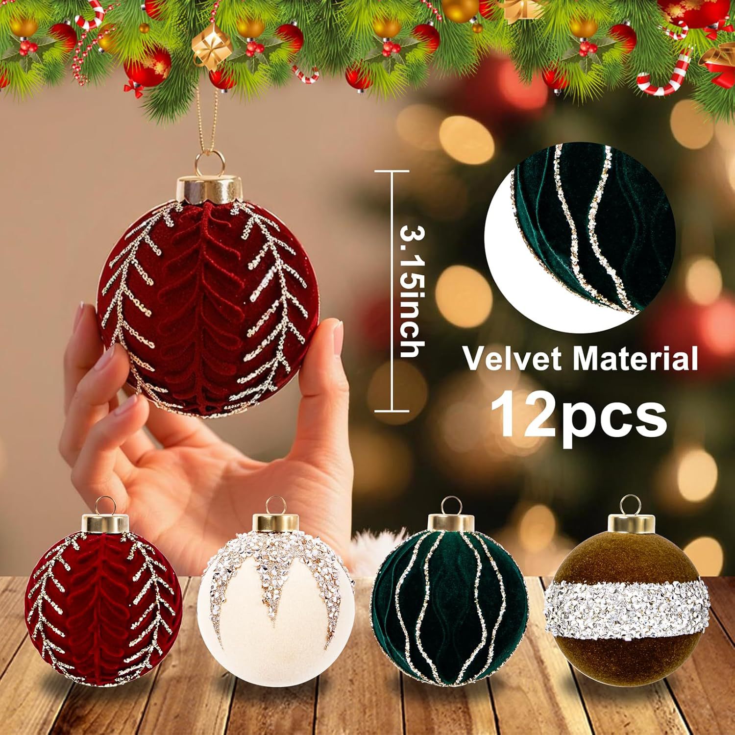 Bolas de Navidad flocado bolas de Navidad bolas de decoración de Navidad 8cm bolas de Navidad decoración de árbol de Navidad colgante decoración de Navidad