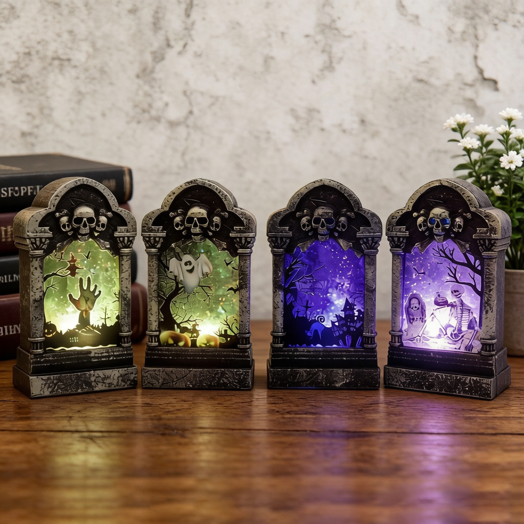 Lámpara de lápida de Halloween nueva decoración LED accesorios lámpara de vela colorida lámpara de calabaza portátil lámpara de calabaza