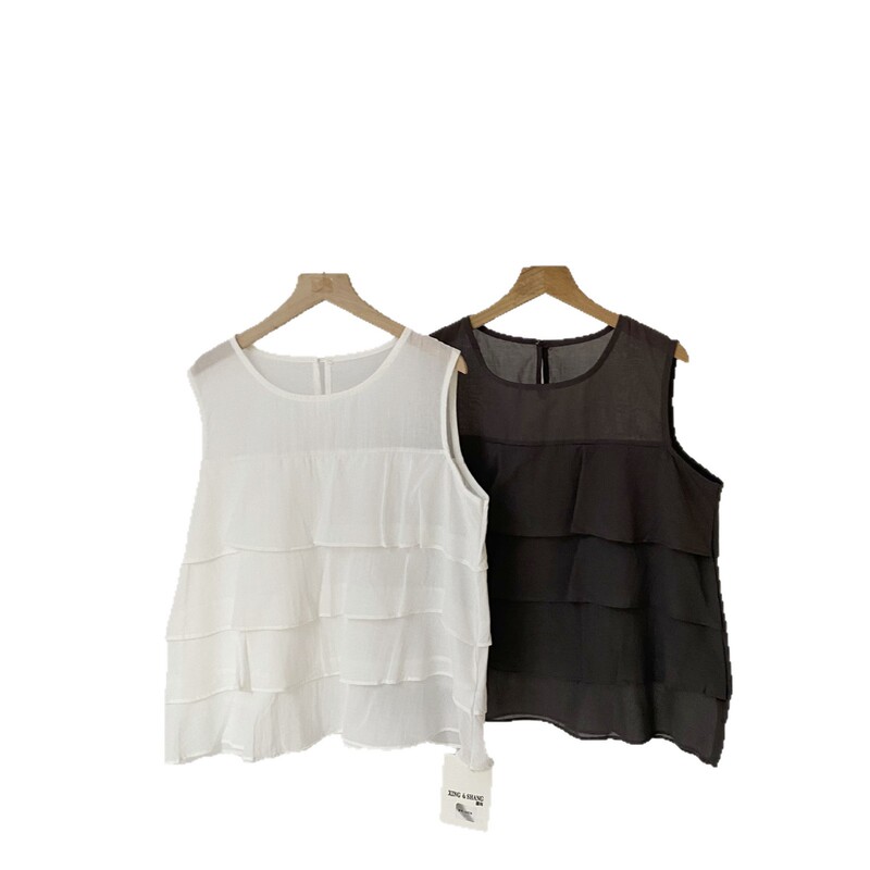 Korean Style Trendy Item! 2026 Summer Ruffle Design Ultra-Slim Sleeveless Shirt Vest for Women Korean Style Trendy Item! 2026 Summer Ruffle Design Ultra-Slim Sleeveless Shirt Vest for Women