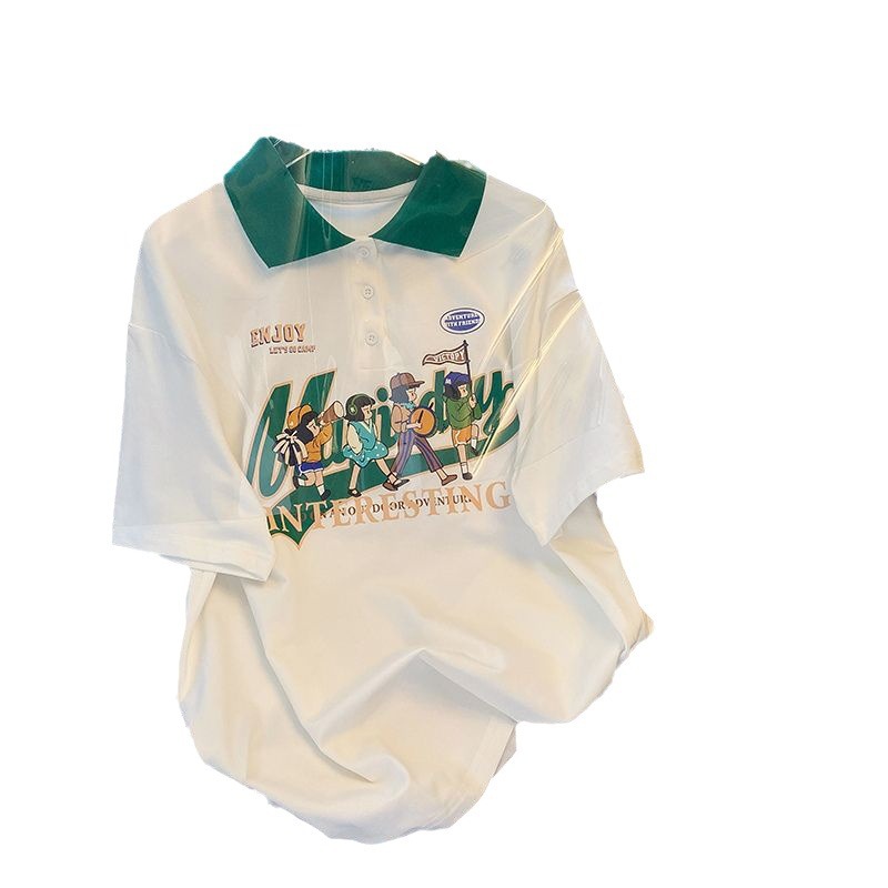 1,00 kg-150,00 kg tallas grandes chica gordita estilo occidental estilo perezoso Camiseta de manga corta Polo de las mujeres solapa Suelta todo partido casual Top moda image 6