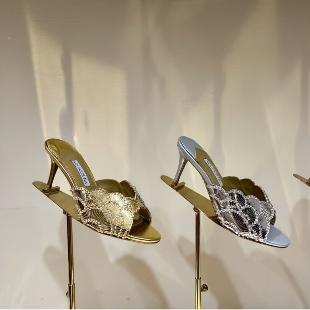 2025 New Summer Style Sequin Decorated Petal High-Heeled Slippers for Women, Simple, Fashionable and Beautiful Stiletto High-Heeled Slippers