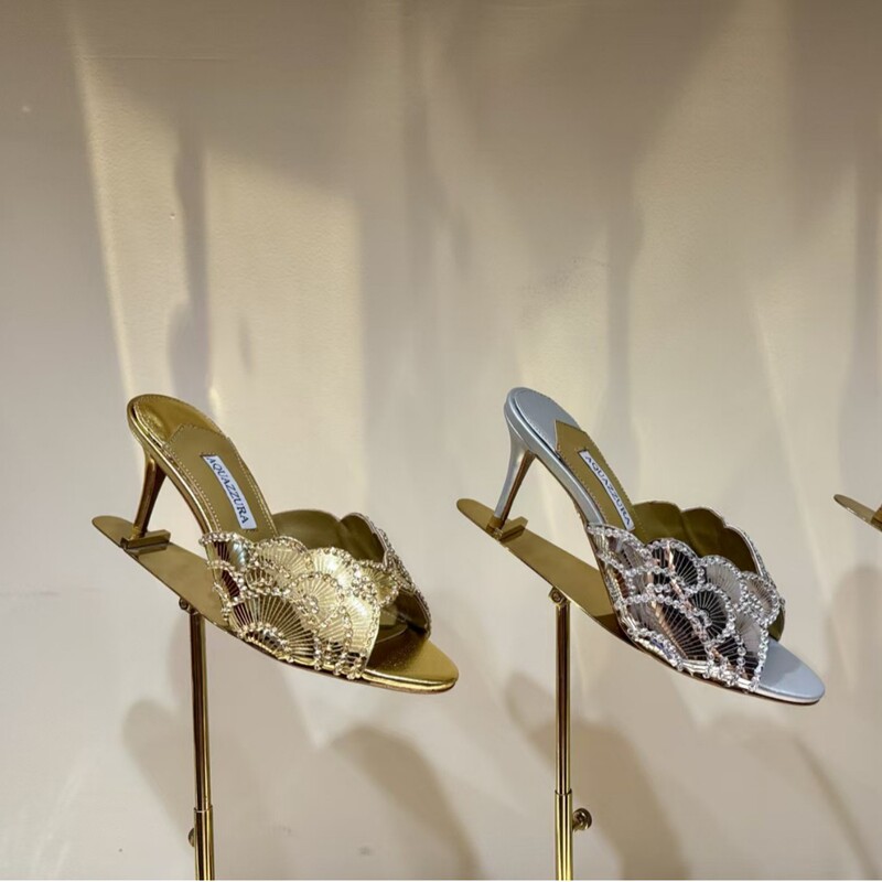 2025 New Summer Style Sequin Decorated Petal High-Heeled Slippers for Women, Simple, Fashionable and Beautiful Stiletto High-Heeled Slippers