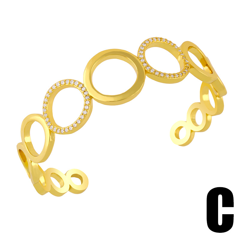 Fashion snake-shaped geometric heart-shape circle hollow copper inlaid zircon bracelet wholesale