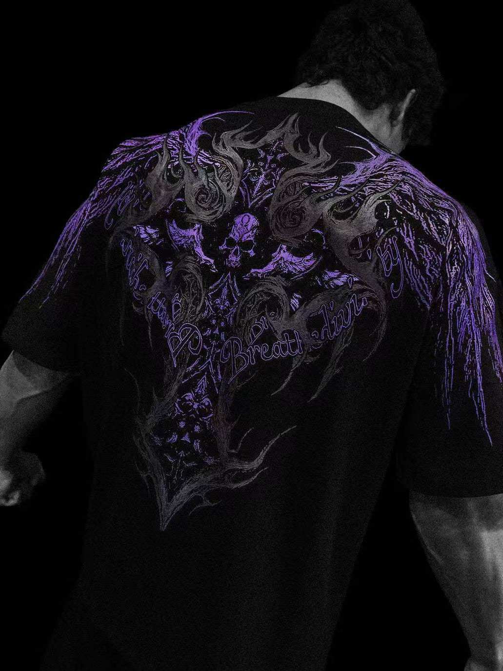 Breathedivinity's New Dark Gothic Dragon Style Loose-fit Plus-size Pure Cotton Men's Short-sleeve T-shirt 008_viptrois.com