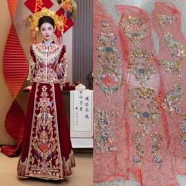 金色中式嫁衣刺绣凤凰服装旗袍辅料diy汉服绣禾服旗袍贴花蕾丝
