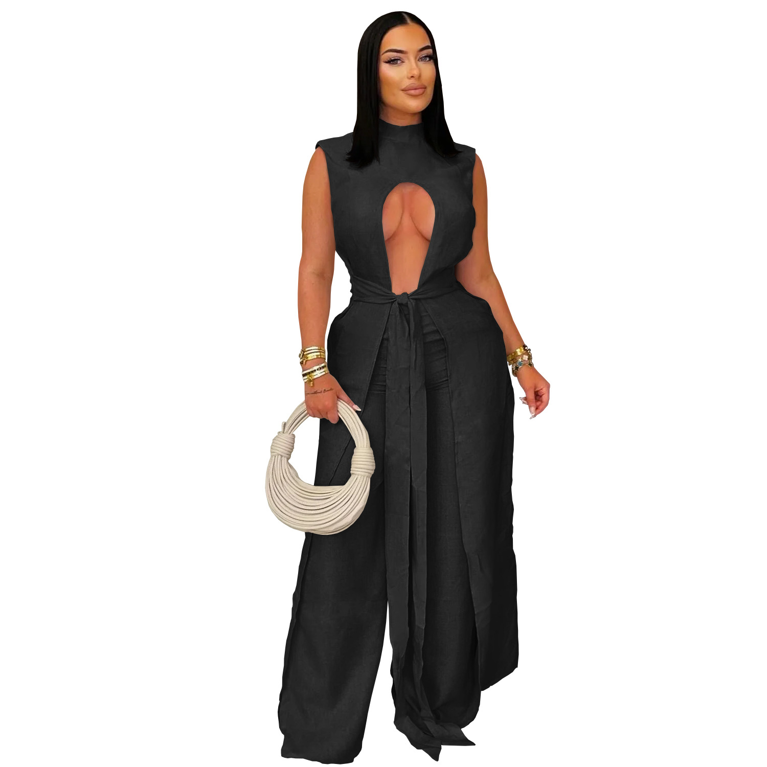 C7538 Aliexpress transfronterizo amazon ropa de moda europea y americana sexy de color sólido correa de pantalones sin mangas