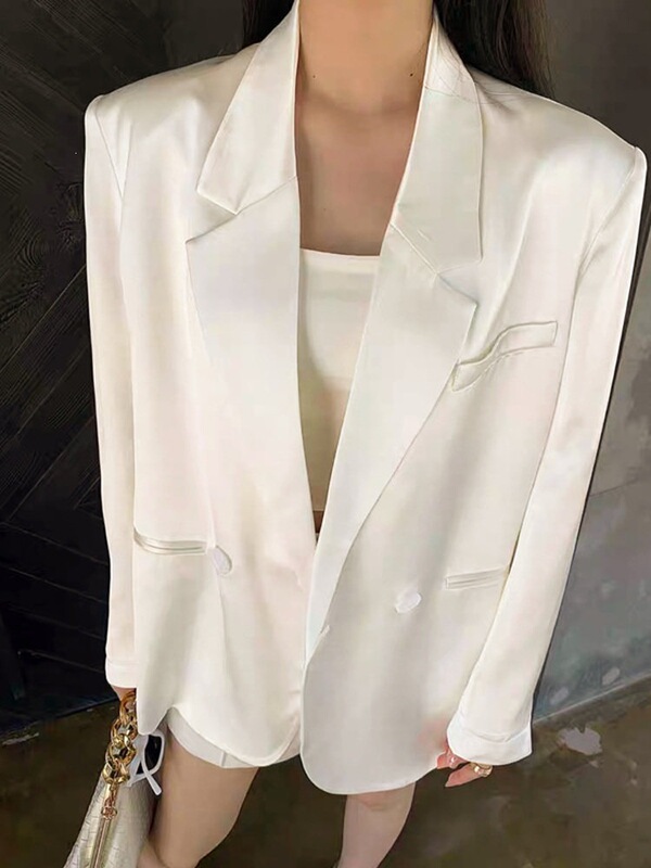 Acetate satin sun-protective thin jacket for women, summer commuting, loose fit, slimming, casual, versatile, stylish blazer Acetate satin sun-protective thin jacket for women, summer commuting, loose fit, slimming, casual, versatile, stylish blazer
