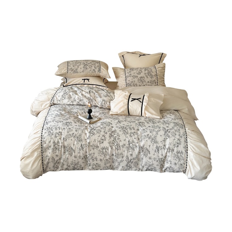 Nordic French Vintage Boho French Retro Style Autumn And Winter 50S High-thread Count Brushed Four-piece Set, Pure Cotton Thickened Warm Duvet_voghion.com