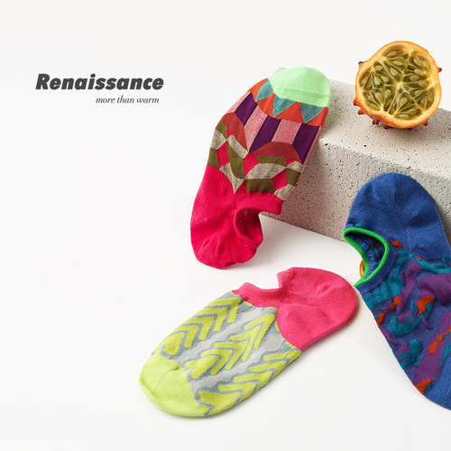 Original Women's Socks, Spring and Summer Thin Vintage Style Gingham Invisible Socks, Combed Cotton, Boneless, Low Mouth, Unisex