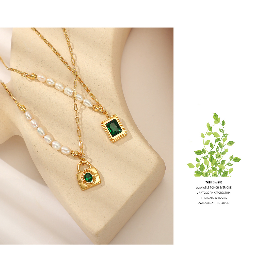 Elegant Square Lock Stainless Steel Plating Pearl Pendant Necklace