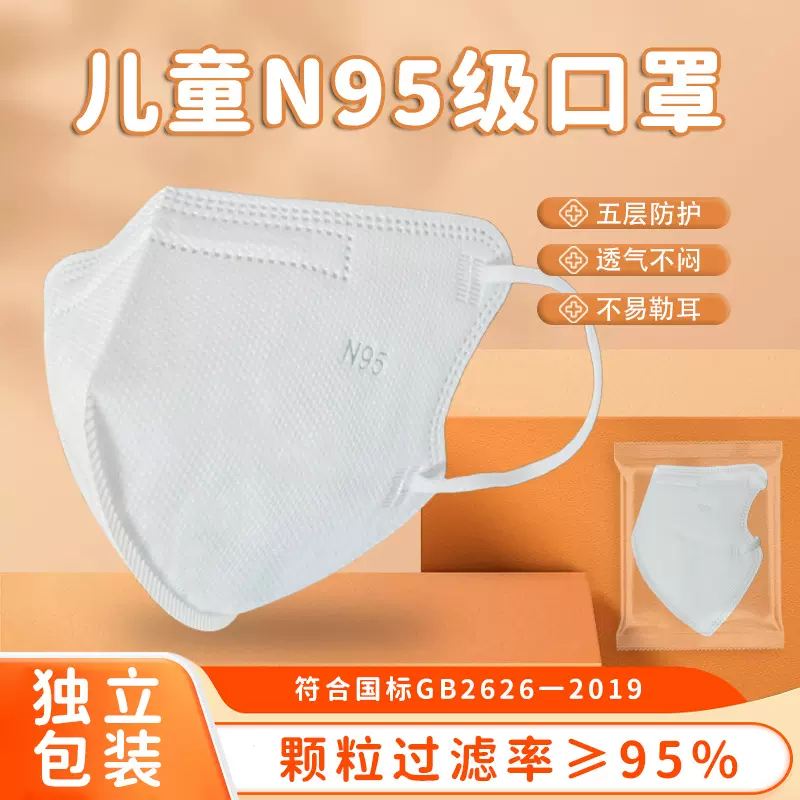 儿童N95口罩独立包装3-12岁宝宝学生上学国标口罩10片精装口罩