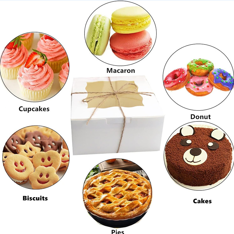Caja de pastel cuadrado de papel Kraft transfronterizo caja de papel de ventana hueca caja de embalaje de Tarjeta blanca donut de caramelo macaron