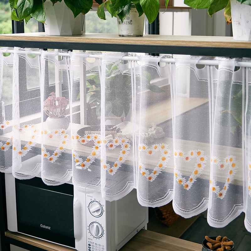 Cortina de café fresca francesa, ventana salediza, cortina de gasa de encaje, gabinete de cocina, protección contra el polvo, cortina corta sin perforaciones, venta al por mayor transfronteriza