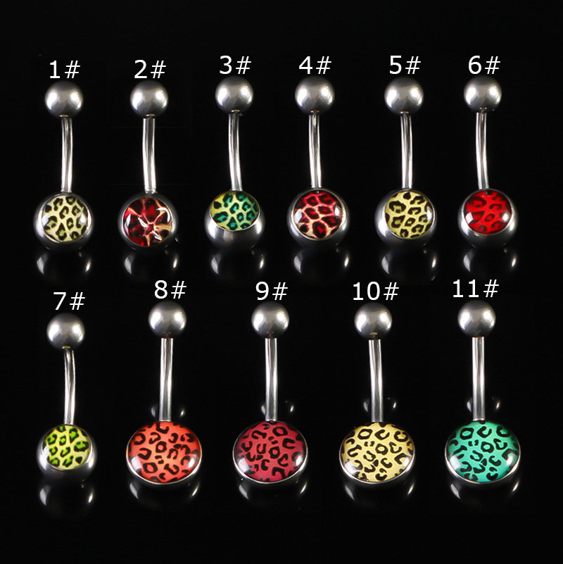Fashion Leopard Oil-drip Body Piercing Jewelry, Ring, Spicy Leopard Print Stainless Steel Stud, Navel Clasp Easy To Wear_voghion.com