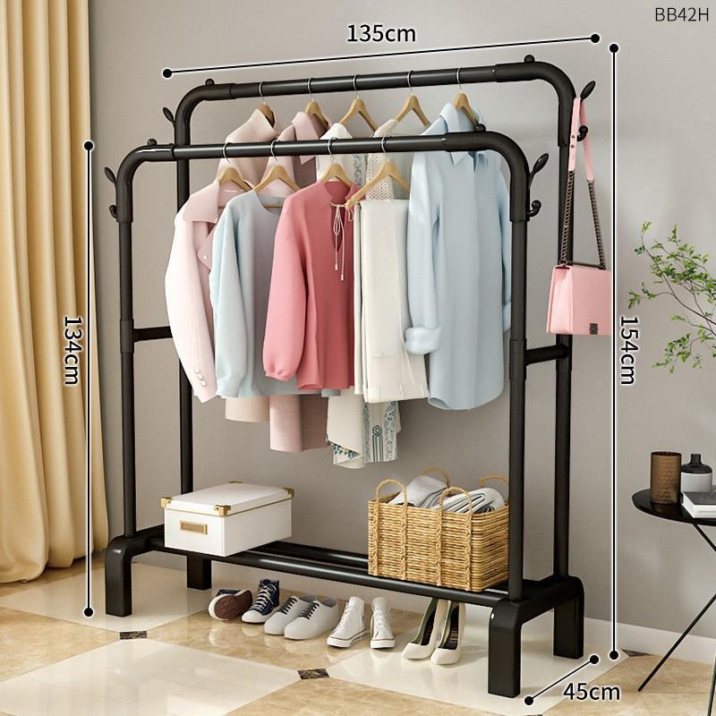 piso percha de ropa dormitorio plegable grueso grueso pequeño interior de plástico percha de ropa doméstica doble varilla balcón