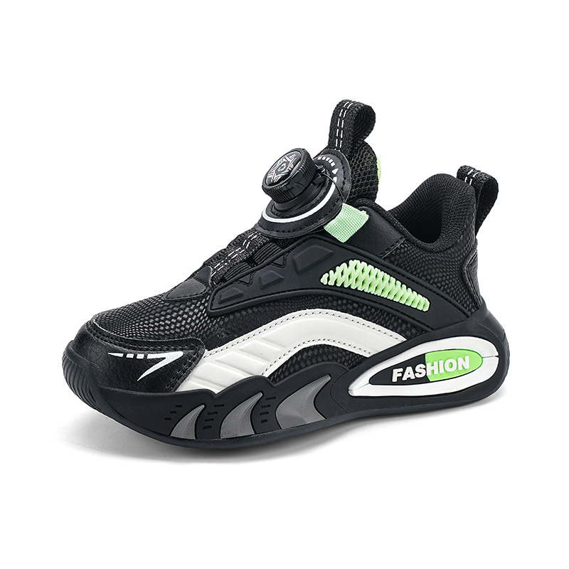 Sportschuhe aus Leder für Kinder mit drehbaren Knöpfen, fleecegefüttertem, baumwollgepolstertem Mesh-Obermaterial für Jungen und Mädchen (Frühlingsmodell)_voghion.com
