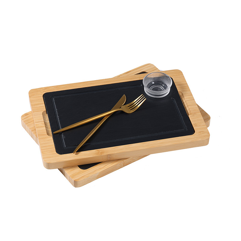 Hotel retro pizarra negra bambú y madera carne platos de restauración platos de comida occidental platos de paneles platos de pizarra aislamiento térmico platos