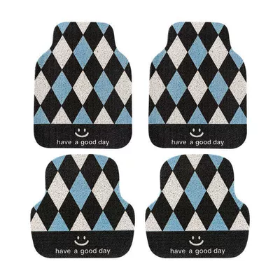 Carpet Type Stain-Resistant Five-Seater Car Universal | Ayaqaltılar (Kovriklər) - 5044-two-pieces-at-the-back-blue-black-and-white-plaid