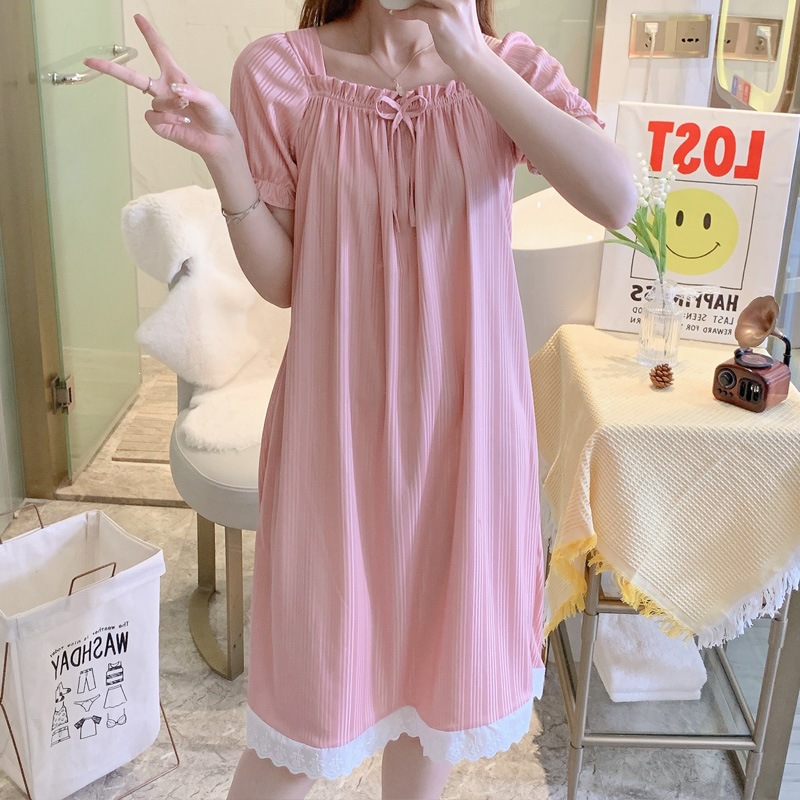Pijama de mangas cortas pijama de mujer 2026 primavera y verano suelto lindas niñas encaje ropa de hogar dormitorio de estudiantes