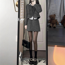 法式小香赫本风套装女2025新款秋冬装盐系轻熟高级感小洋装两件套