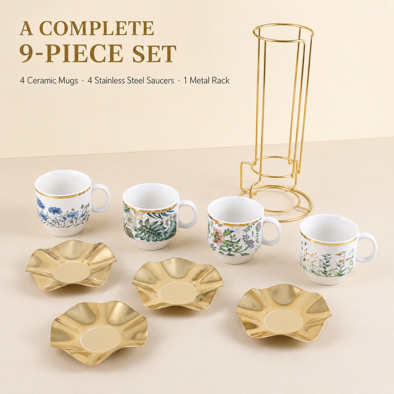Juego de Tazas Apilables de Porcelana con Soporte para Hogar y Oficina image 5