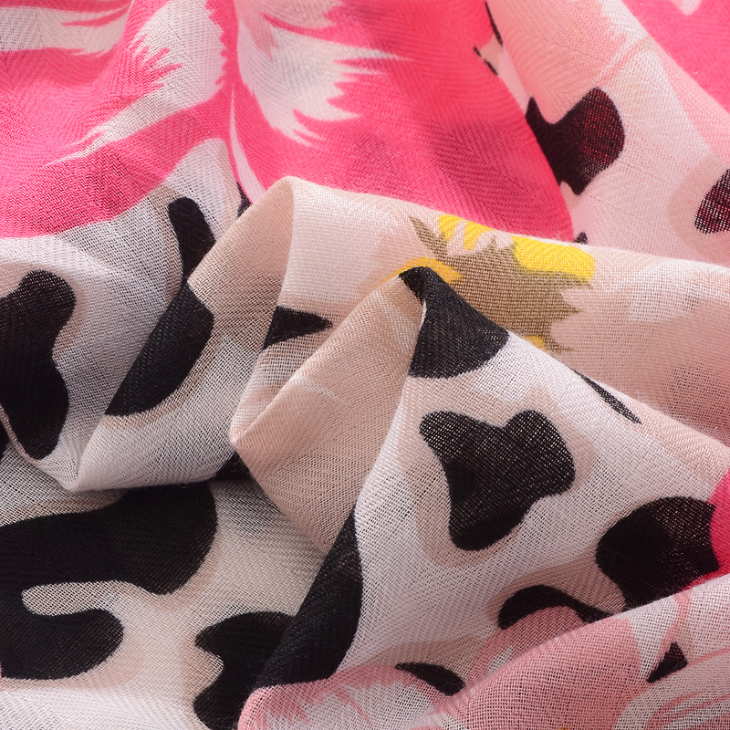 Venta caliente transfronteriza estilo europeo y americano primavera y verano bufanda de seda chal fino estampado de leopardo rosa claro flor grande algodón y lino sensación bufanda