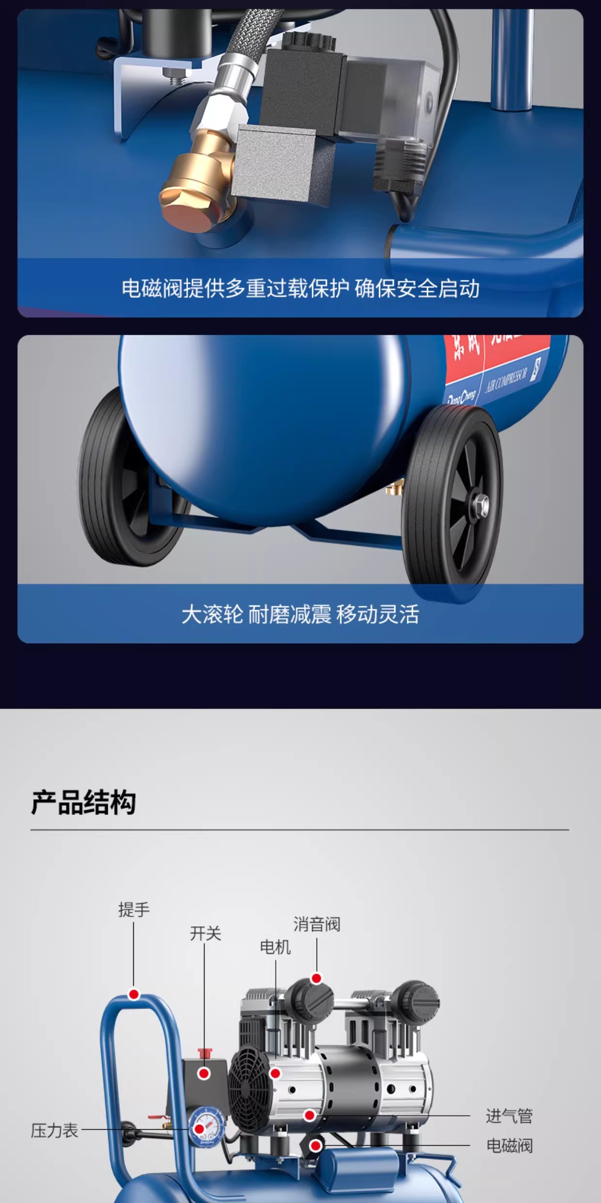 Dongcheng Air Compressor 10L/30L/50L-1200W Oil-Free Silent Air Pump with Stepless Speed Adjustment