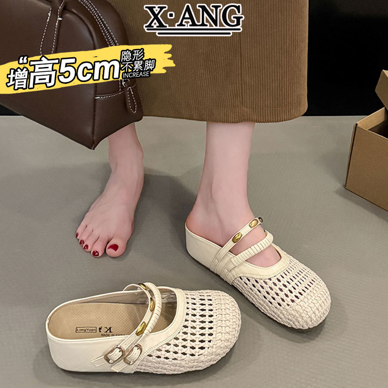 First-Layer Cowhide Hand-Woven Closed-Toe Half-Slippers for Women, Suitable for Outdoor Wear in Summer, Slip-On Hollow-Out Breathable Birkenstock-Style Sandals First-Layer Cowhide Hand-Woven Closed-Toe Half-Slippers for Women, Suitable for Outdoor Wear in Summer, Slip-On Hollow-Out Breathable Birkenstock-Style Sandals